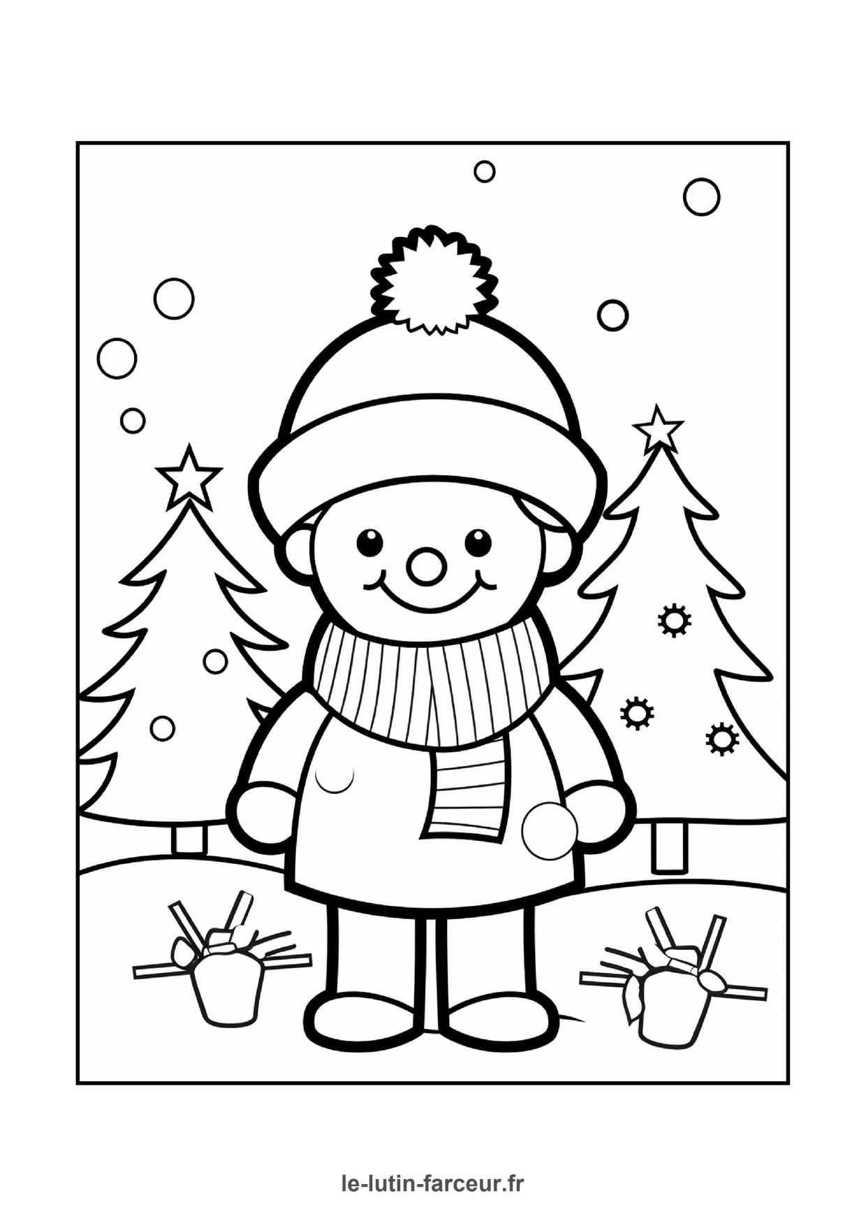 Coloriage bonhomme de neige bonnet