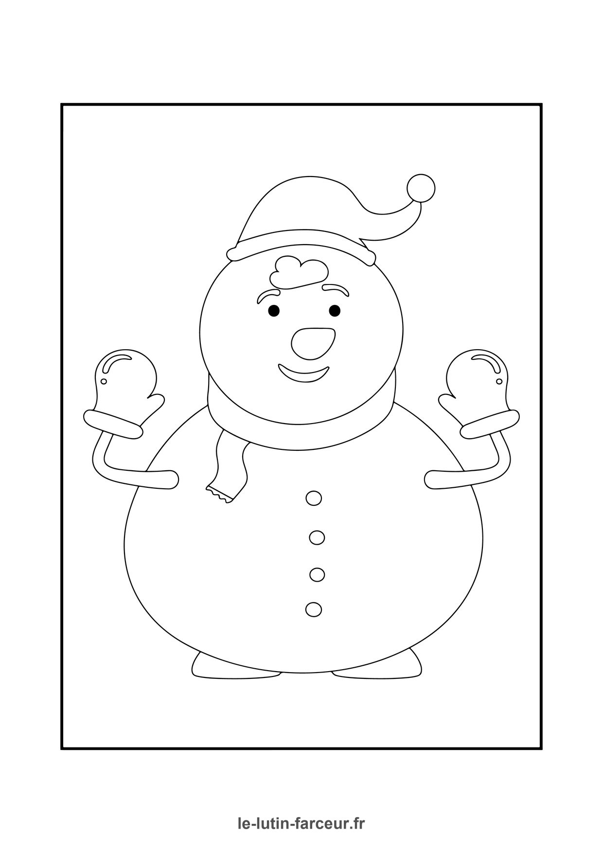 Coloriage bonhomme de neige bonnet souriant