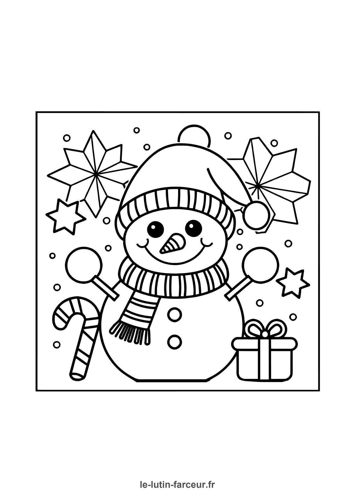 Coloriage bonhomme de neige cadeau