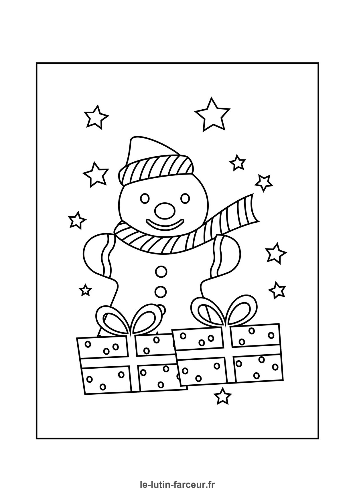 Coloriage bonhomme de neige cadeau etoiles