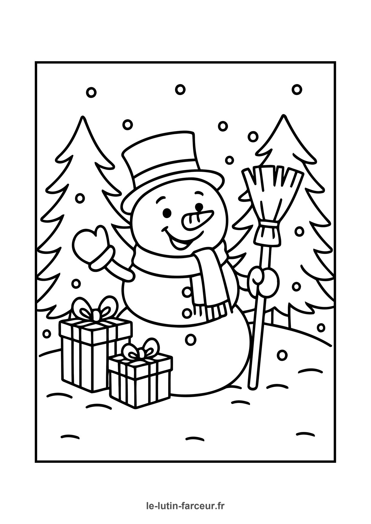 Coloriage bonhomme de neige cadeaux 2