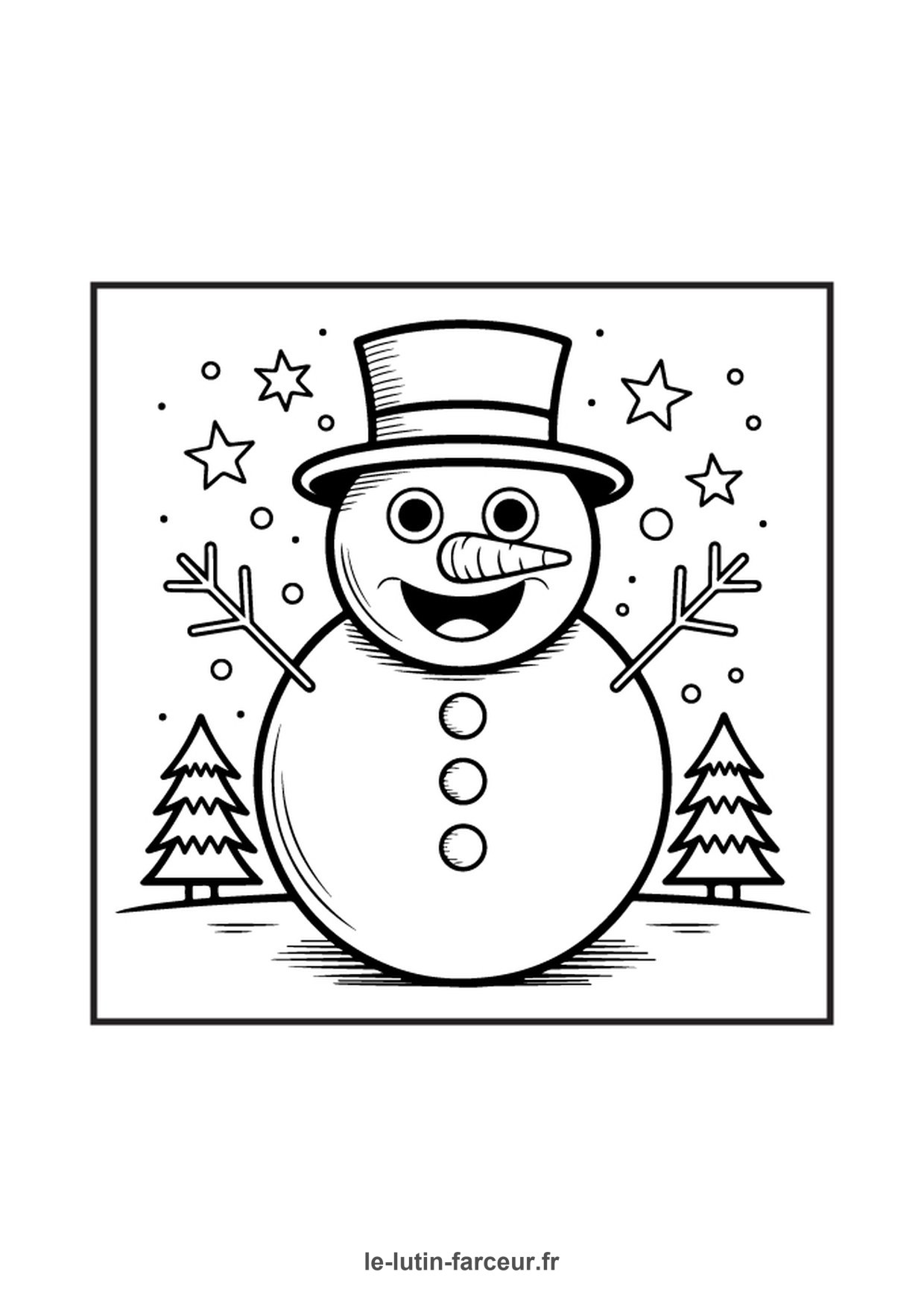 Coloriage bonhomme de neige chapeau haut de forme 2
