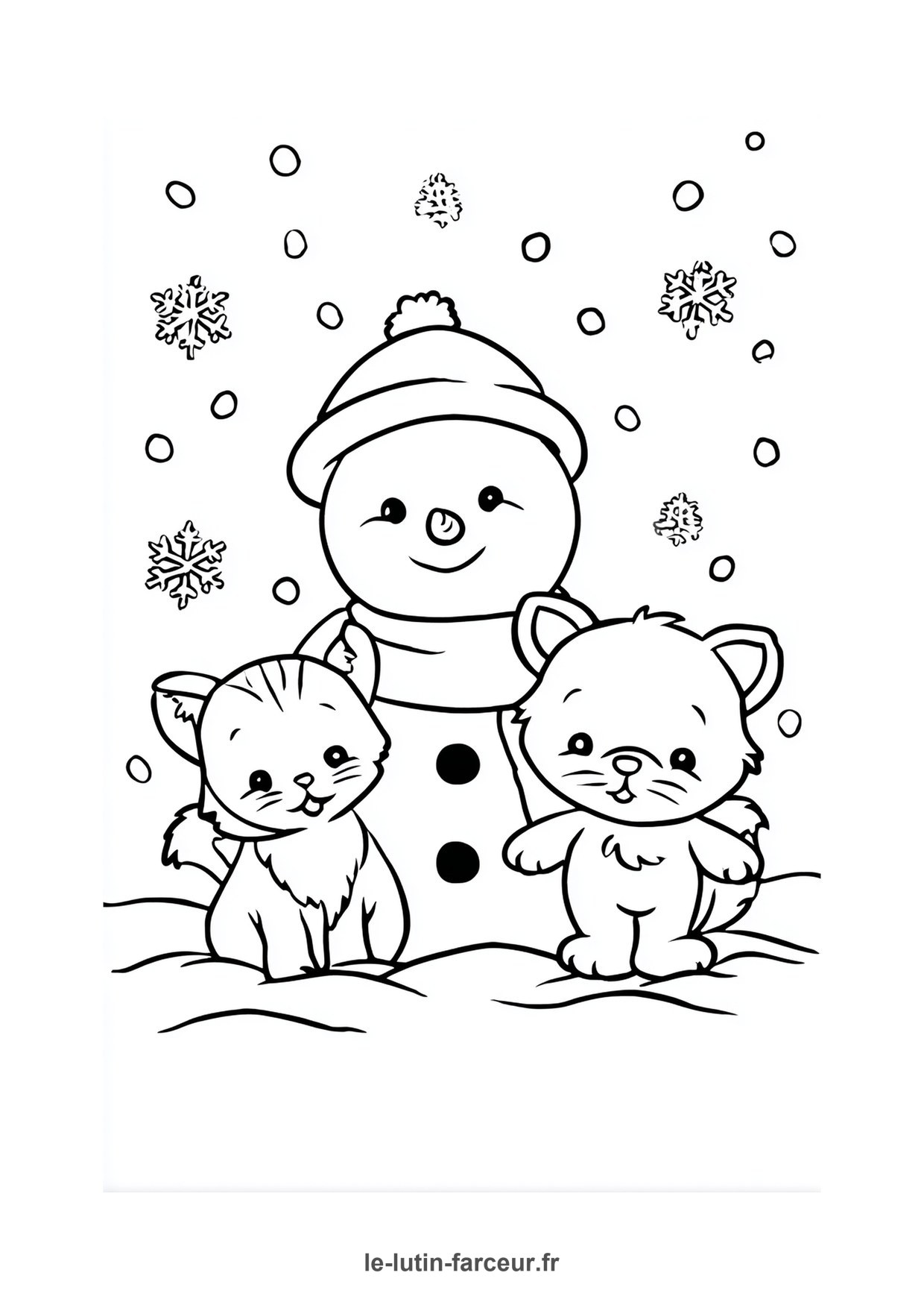 Coloriage bonhomme de neige chatons