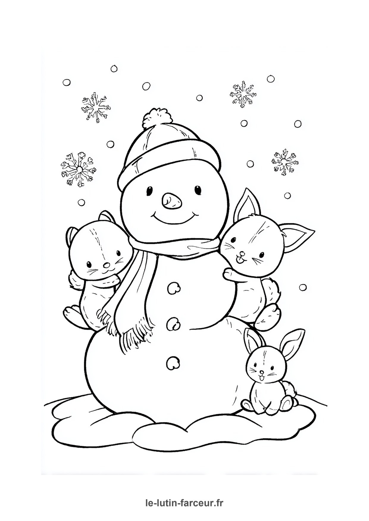 Coloriage bonhomme de neige chatons 2