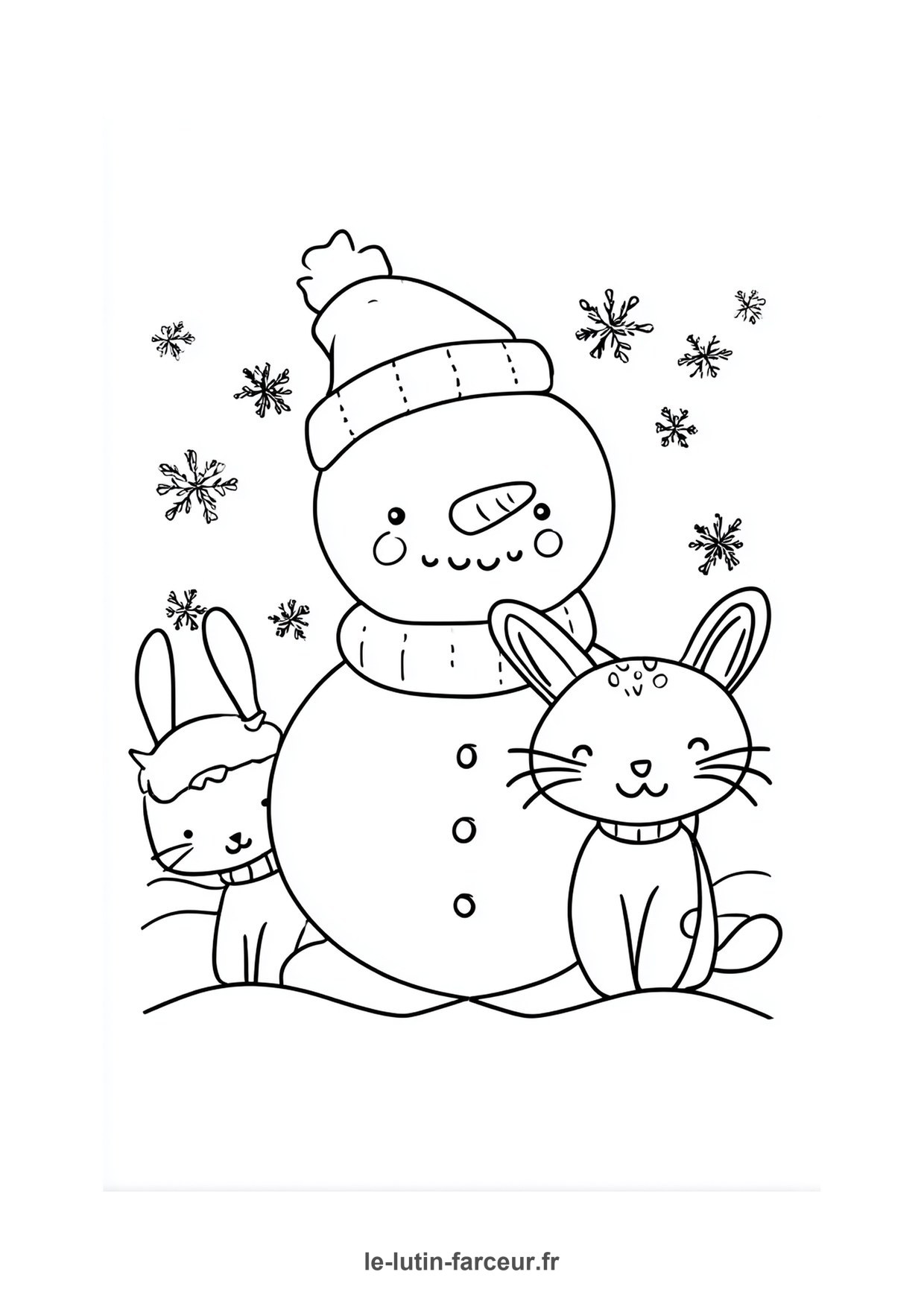 Coloriage bonhomme de neige lapin