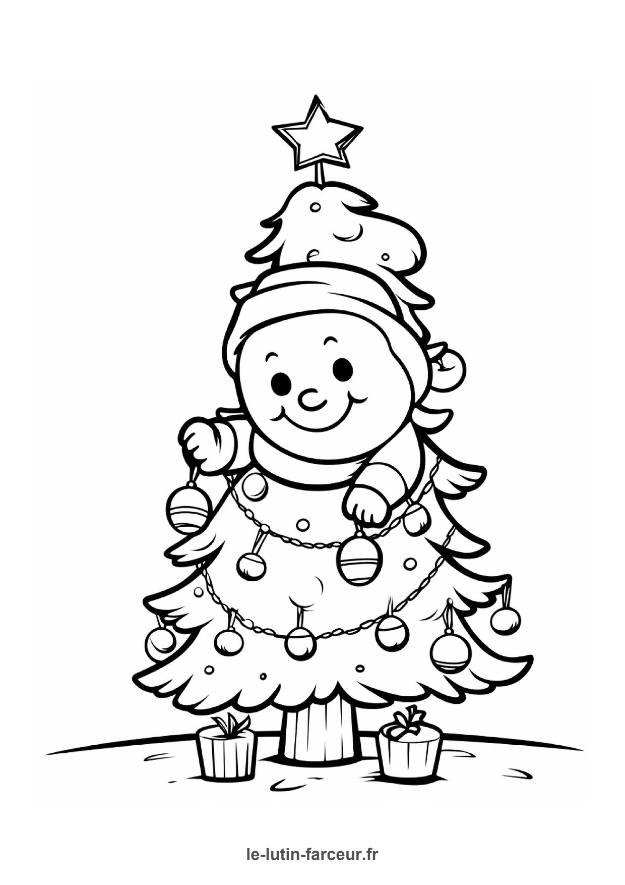 Coloriage bonhomme de neige pres du sapin