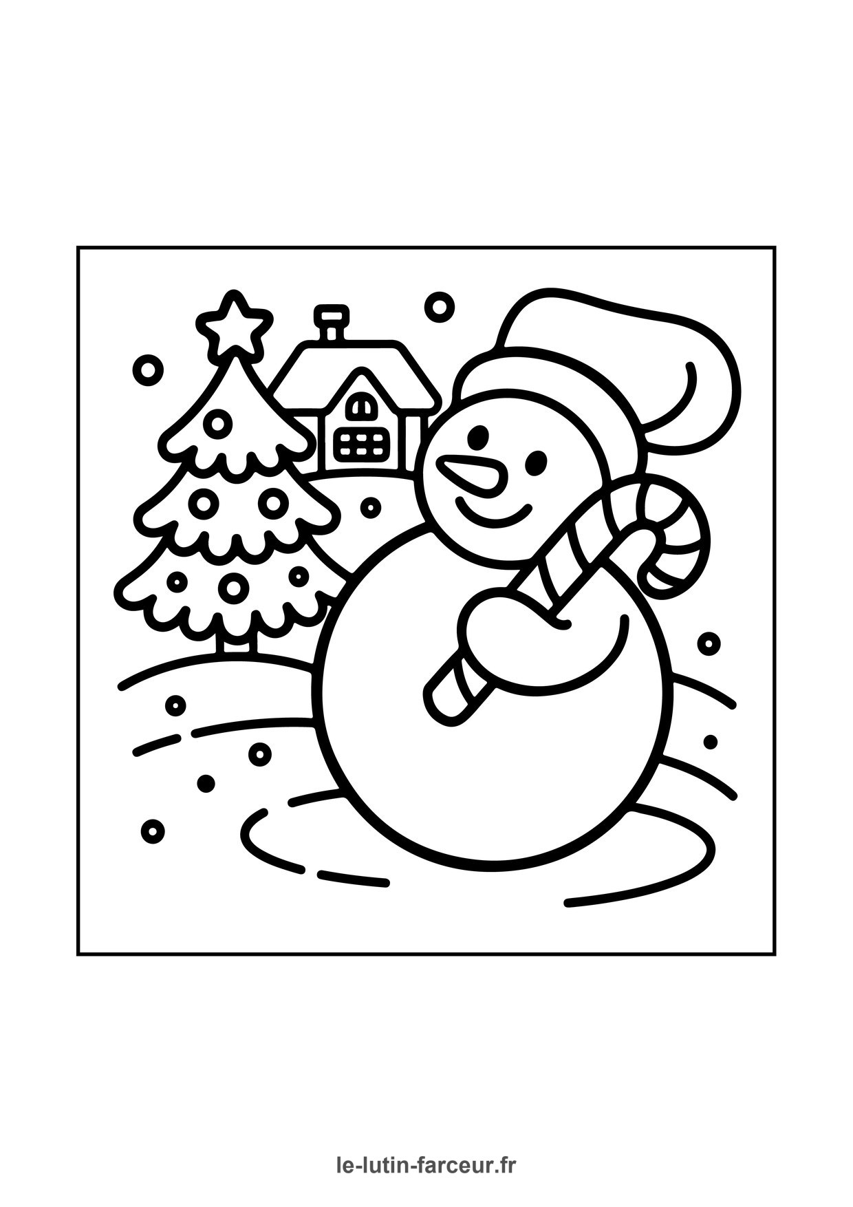 Coloriage bonhomme de neige pres sapin
