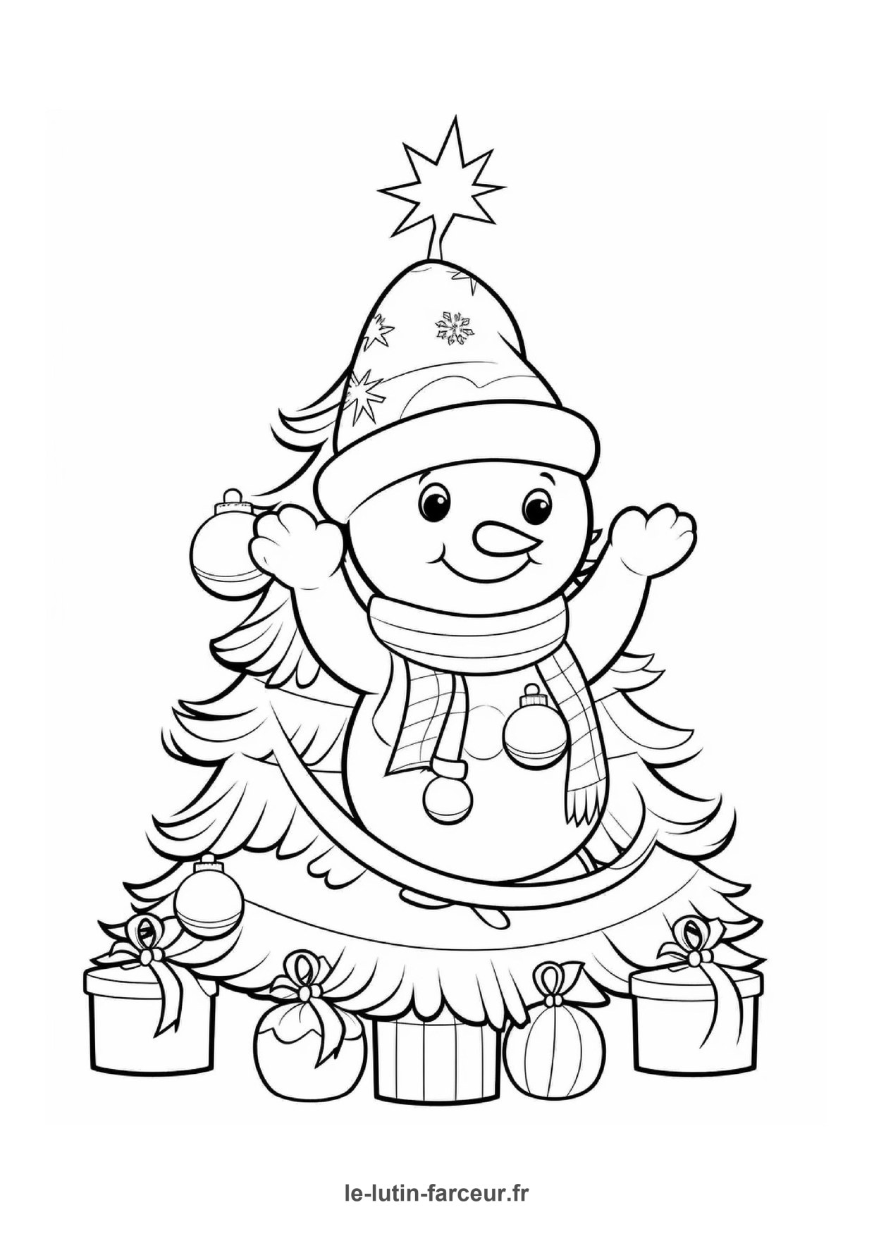 Coloriage bonhomme de neige salue cadeaux