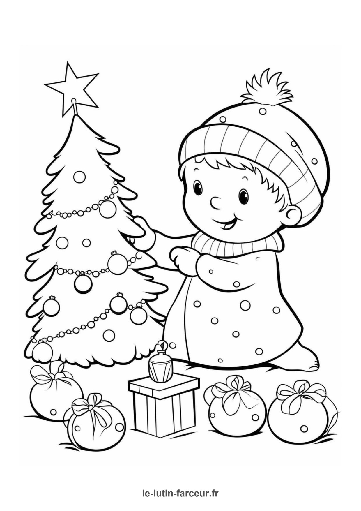 Coloriage bonhomme de neige sapin baies