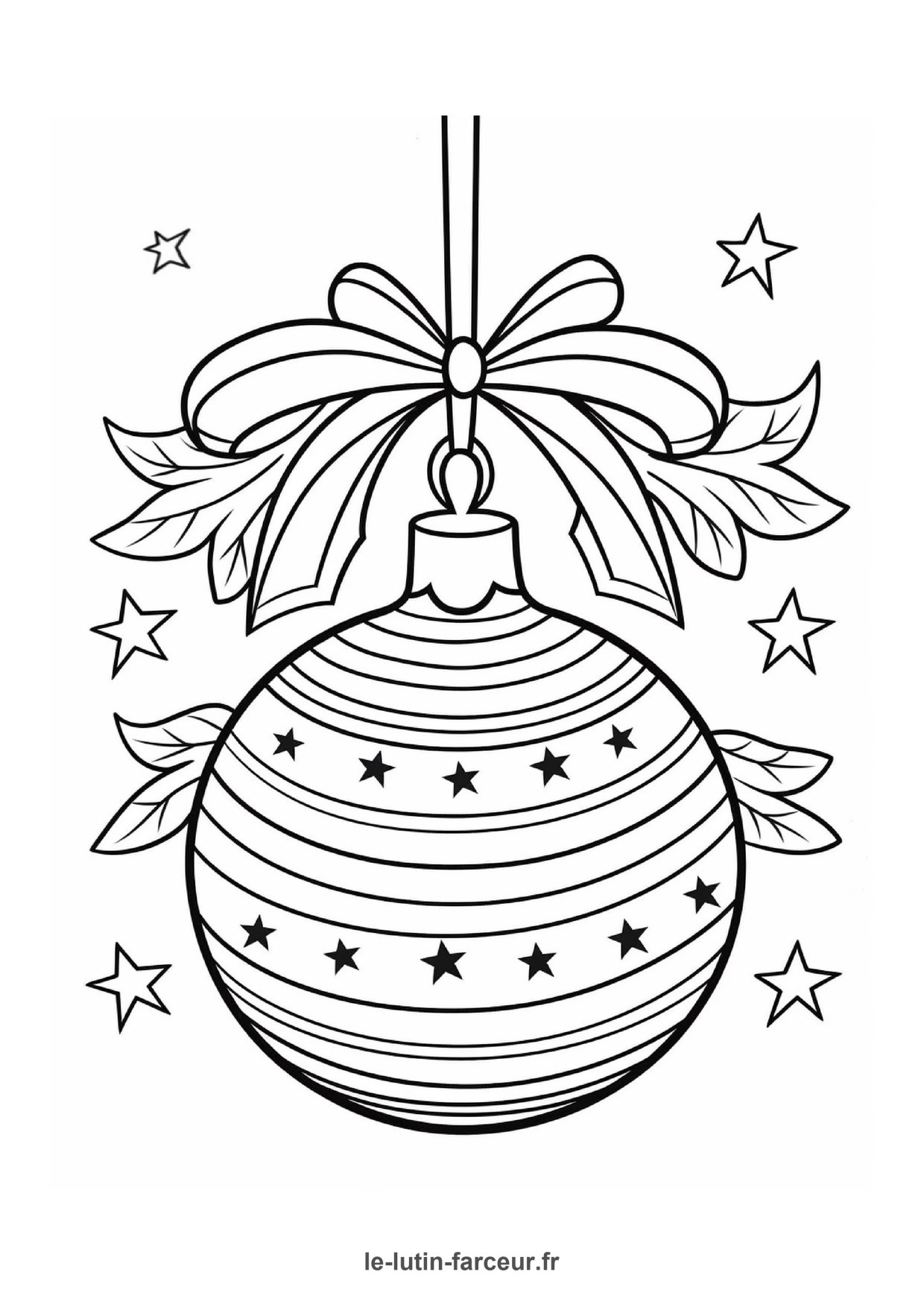 Coloriage boule de noel noeud etoiles