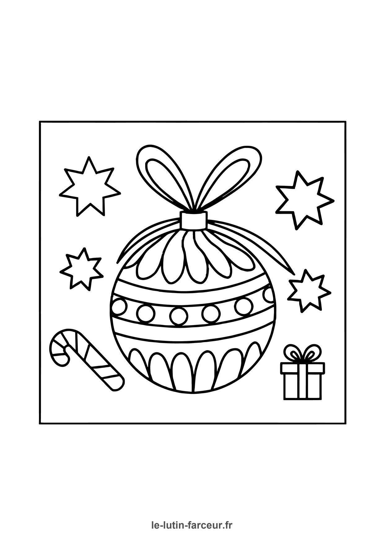 Coloriage boule decoree noeud cadeau