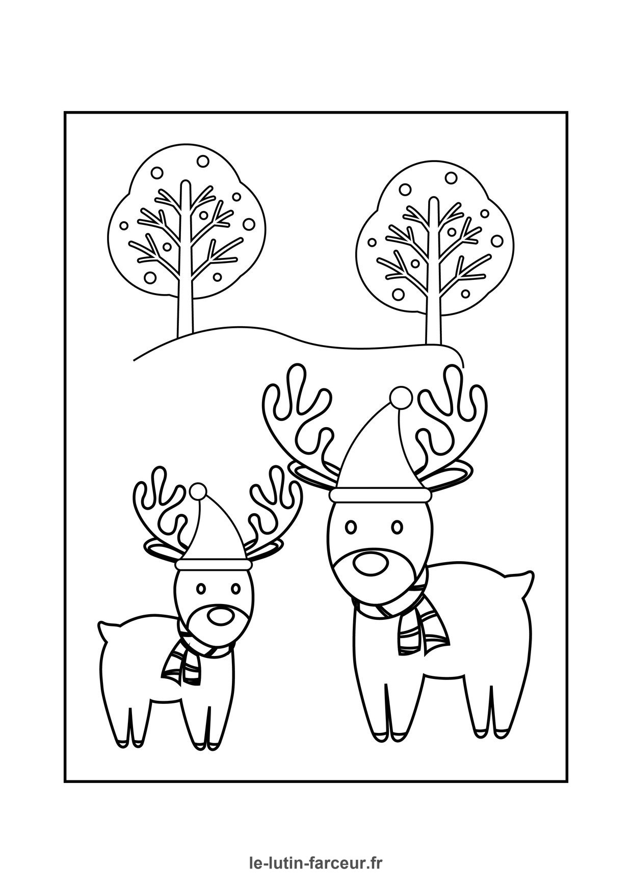 Coloriage deux rennes arbres