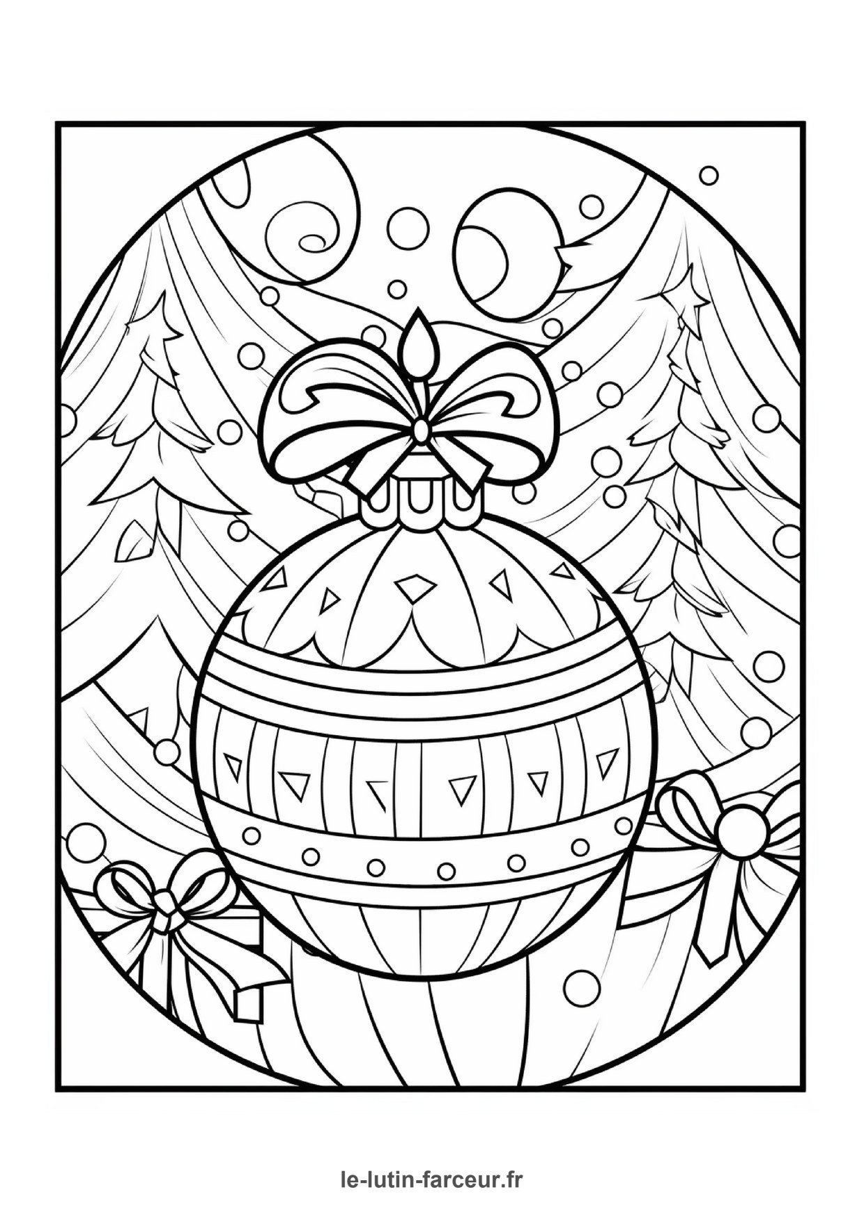 Coloriage grosse boule de noel noeud