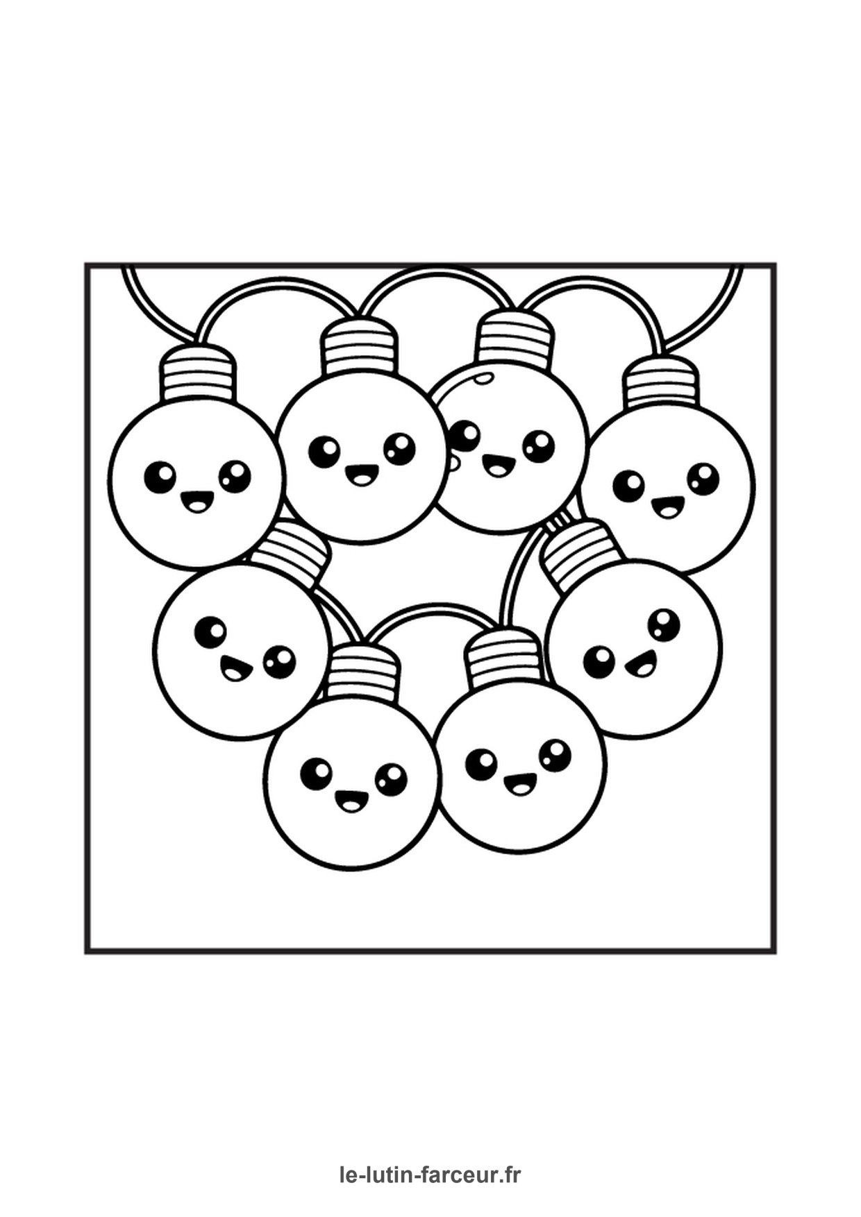 Coloriage guirlande boules de noel kawaii 2