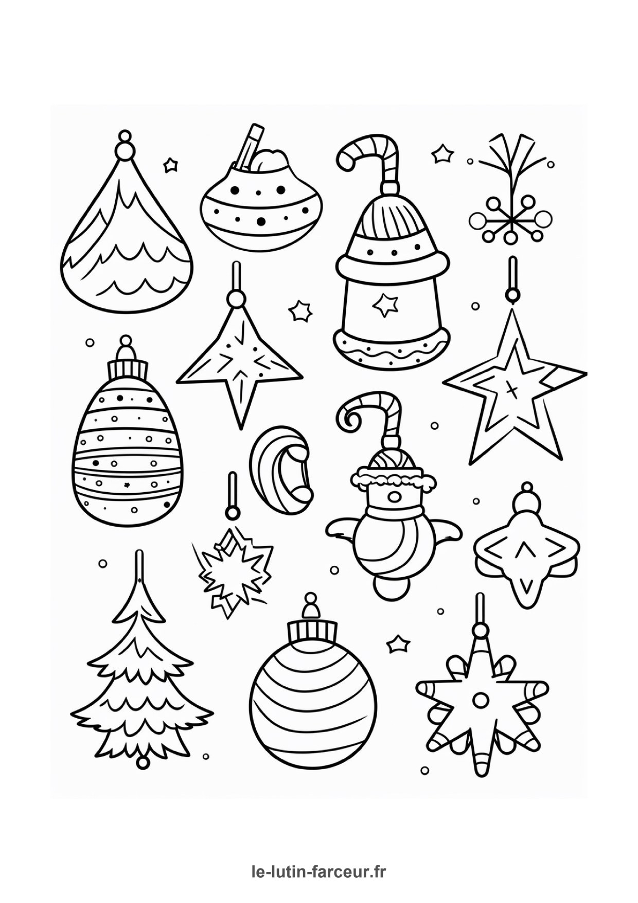 Coloriage ornements boules etoiles noel