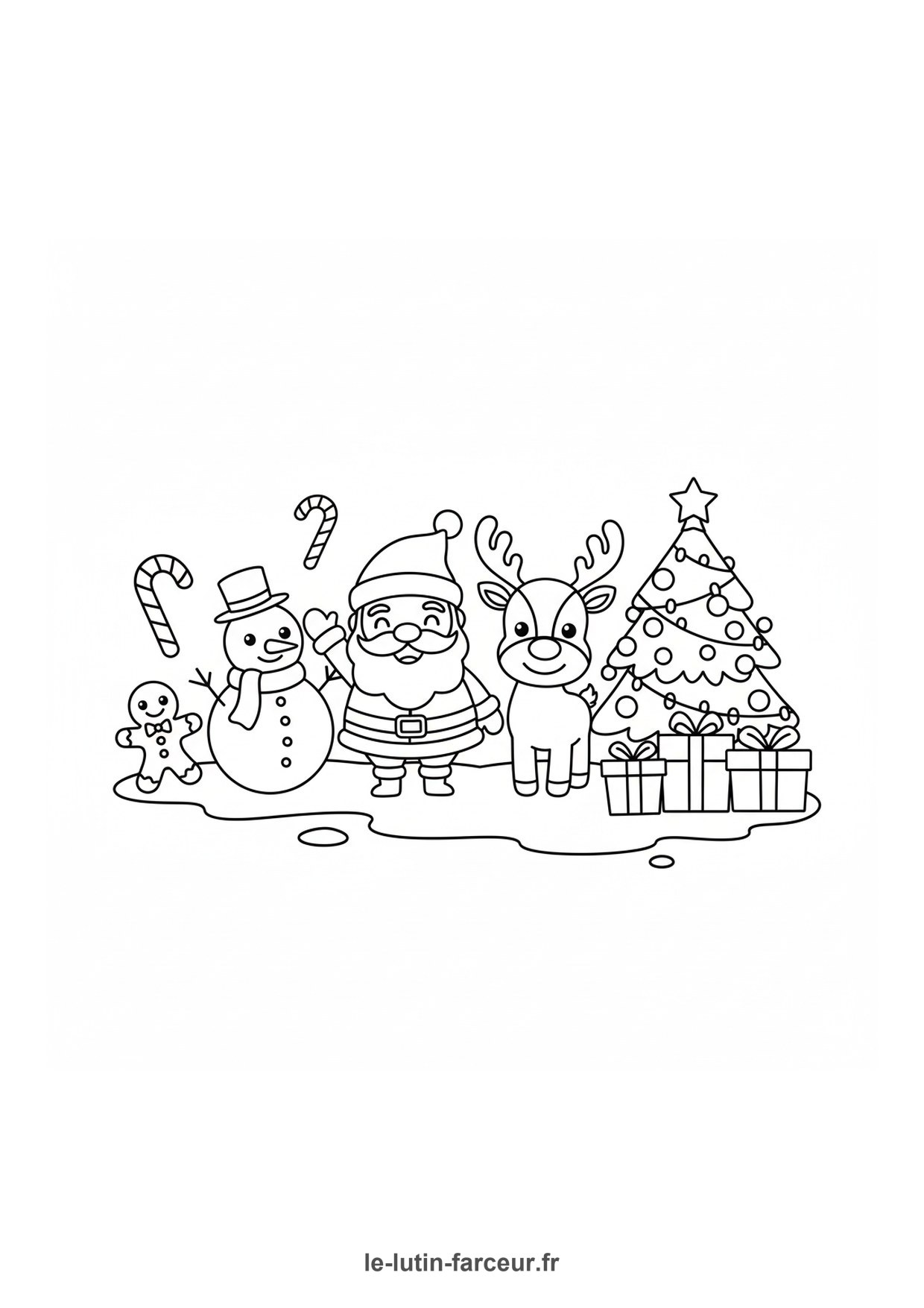 Coloriage de village de Noël : personnages Noël village, à imprimer et colorier