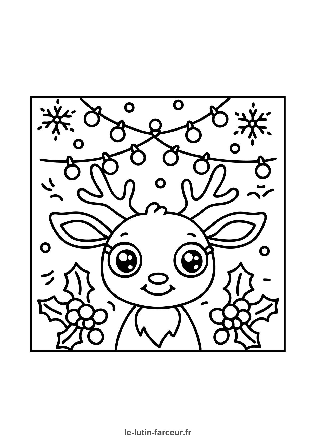Coloriage renne flocons houx