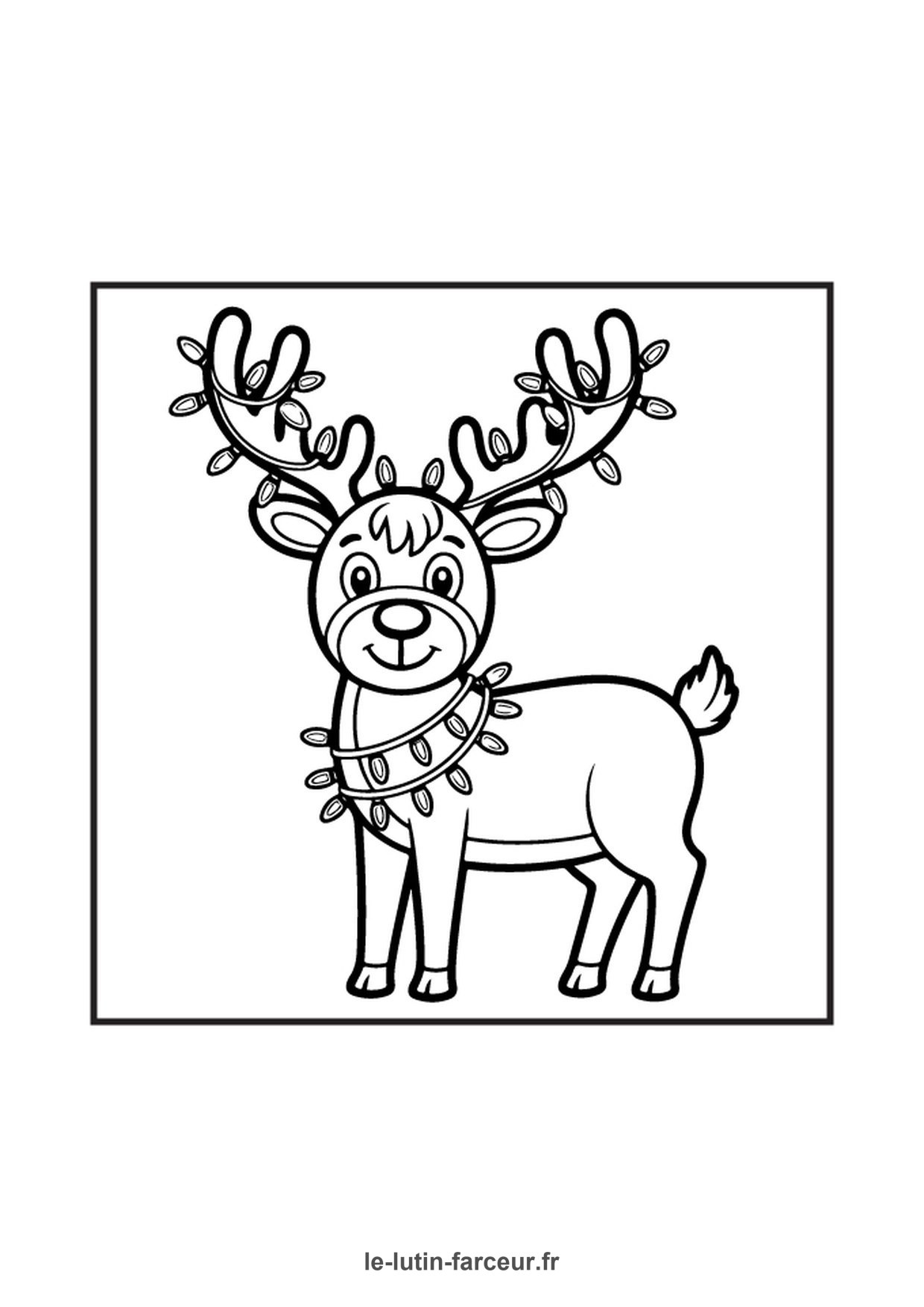 Coloriage renne mignon avec guirlande