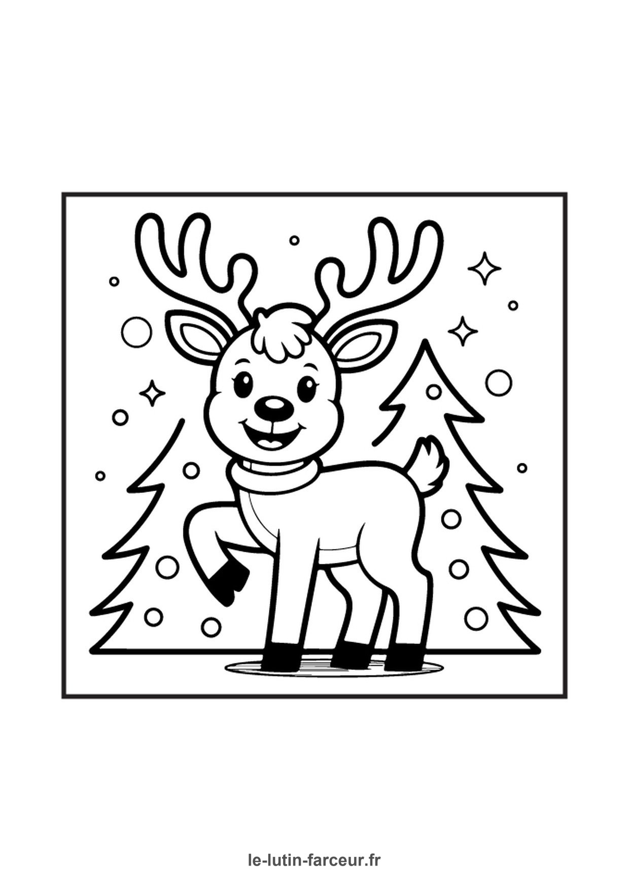 Coloriage renne mignon avec sapin 3