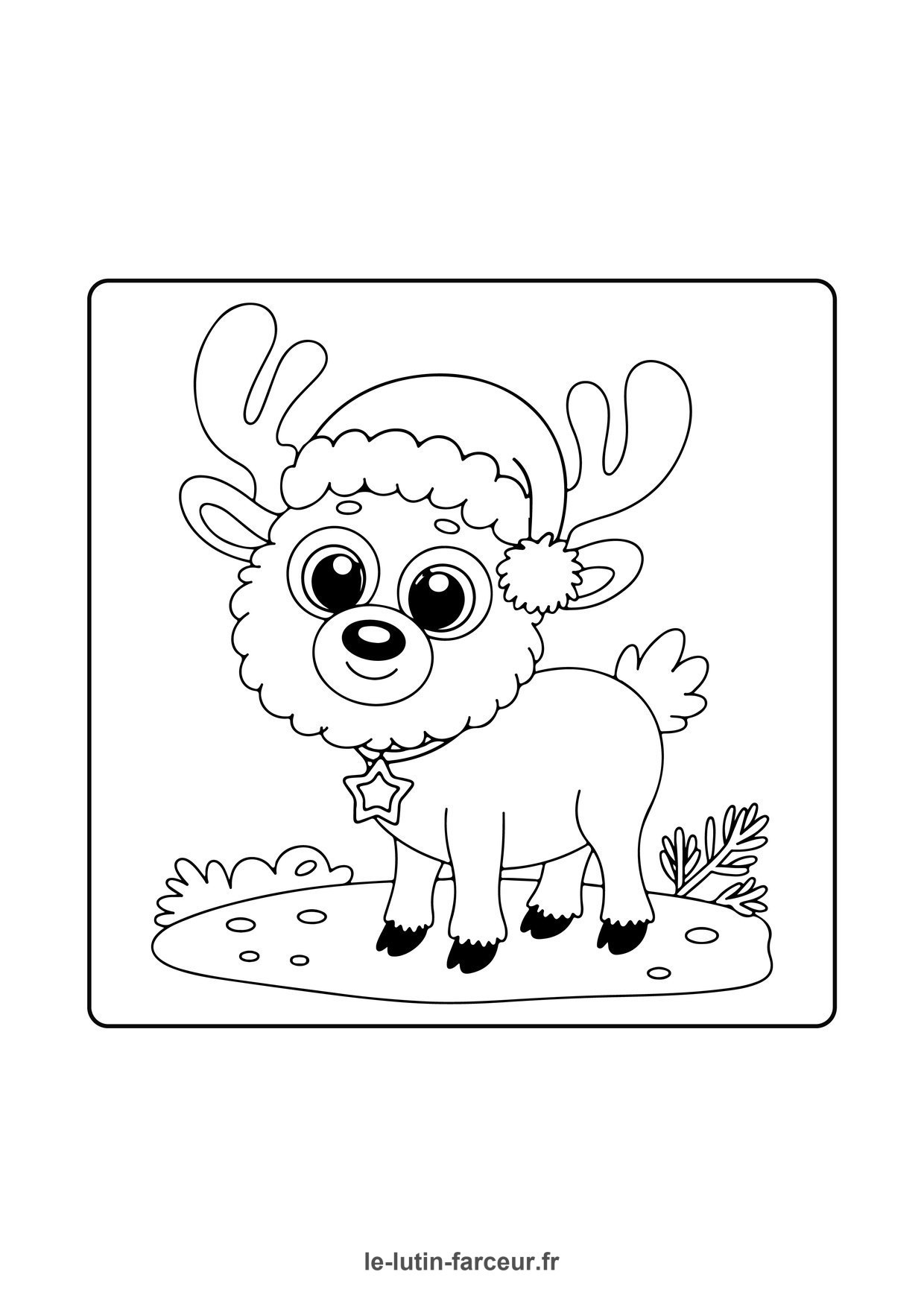 Coloriage renne mignon bonnet