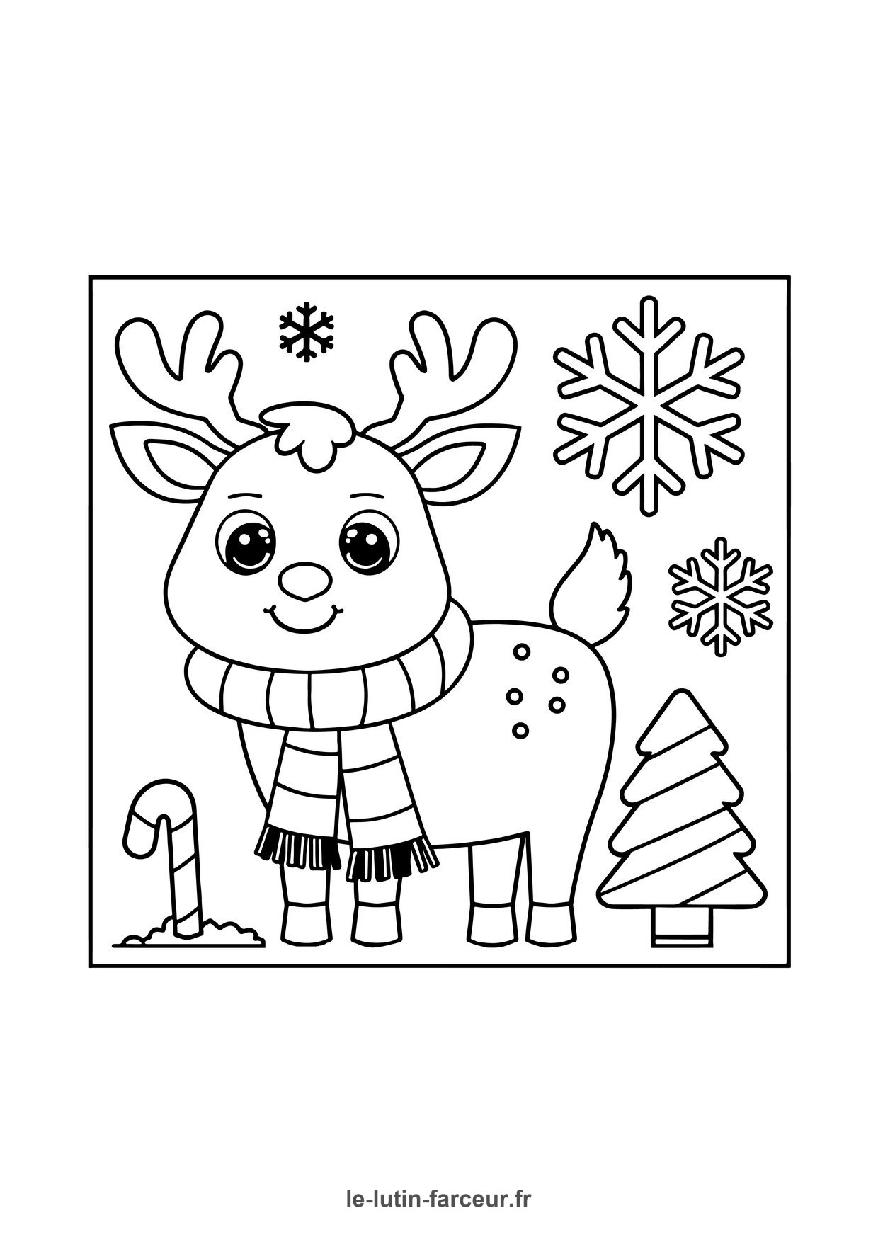 Coloriage renne mignon bougie sapin