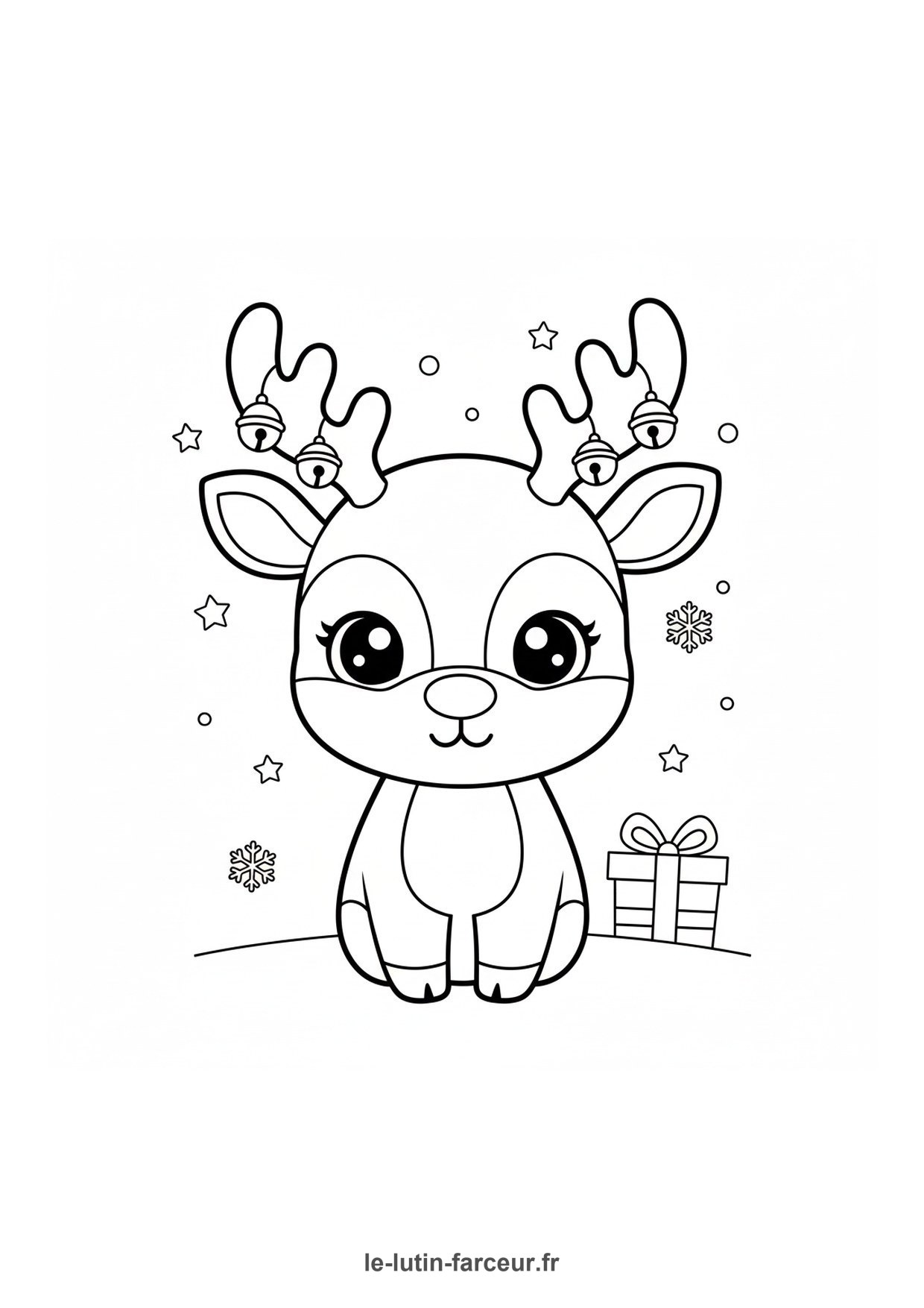 Coloriage renne mignon cadeaux
