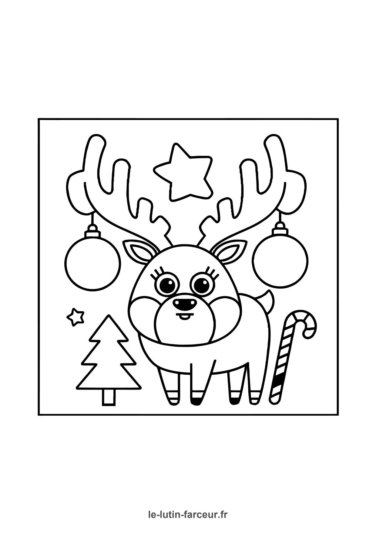 Coloriage renne mignon canne bonbon