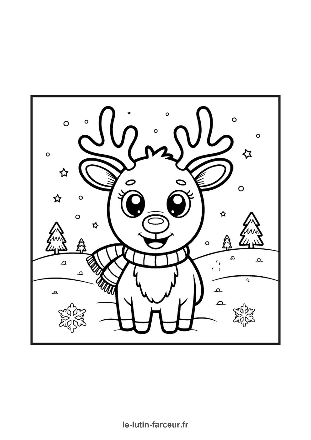 Coloriage renne mignon dans la neige