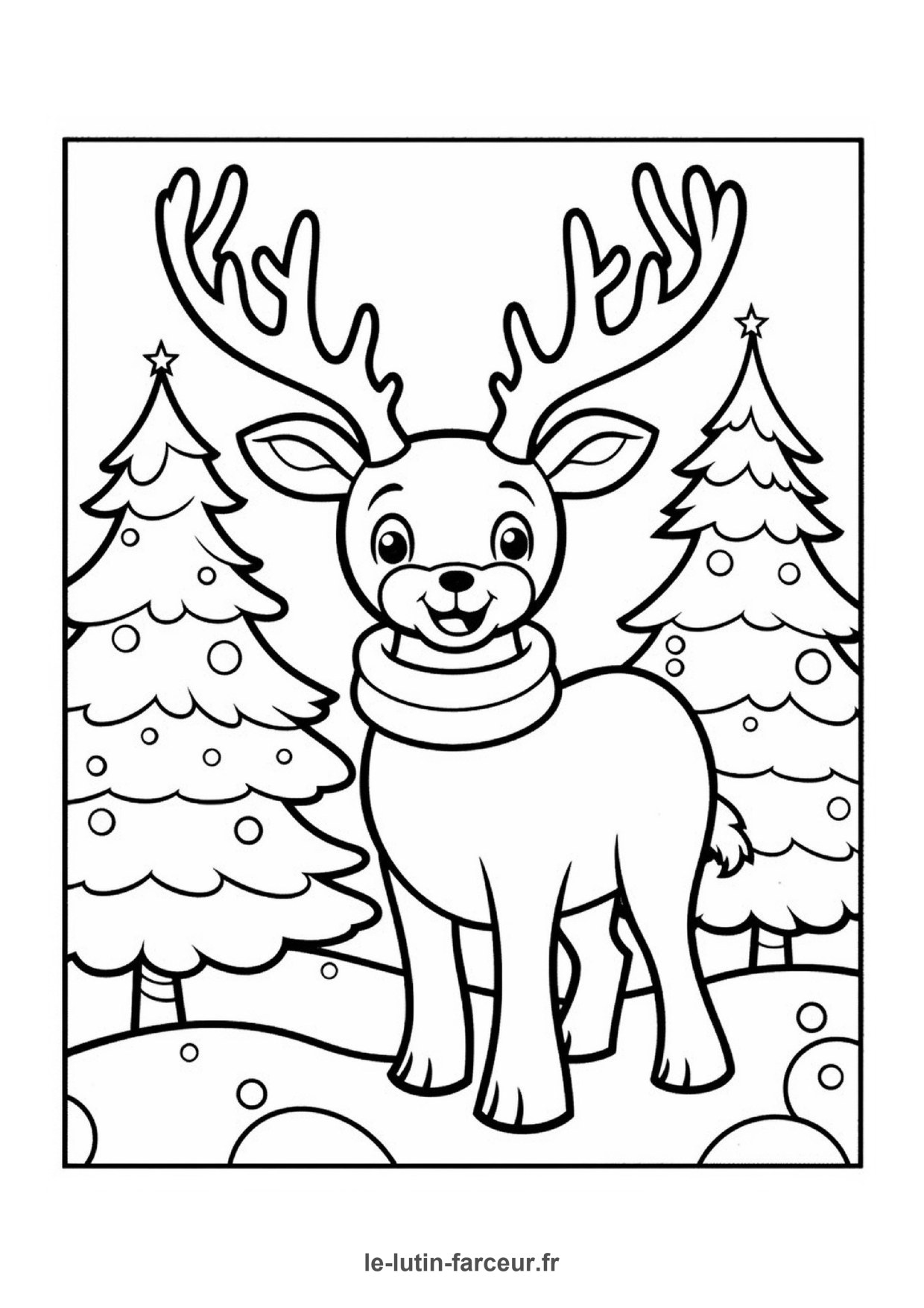 Coloriage renne sapins neige
