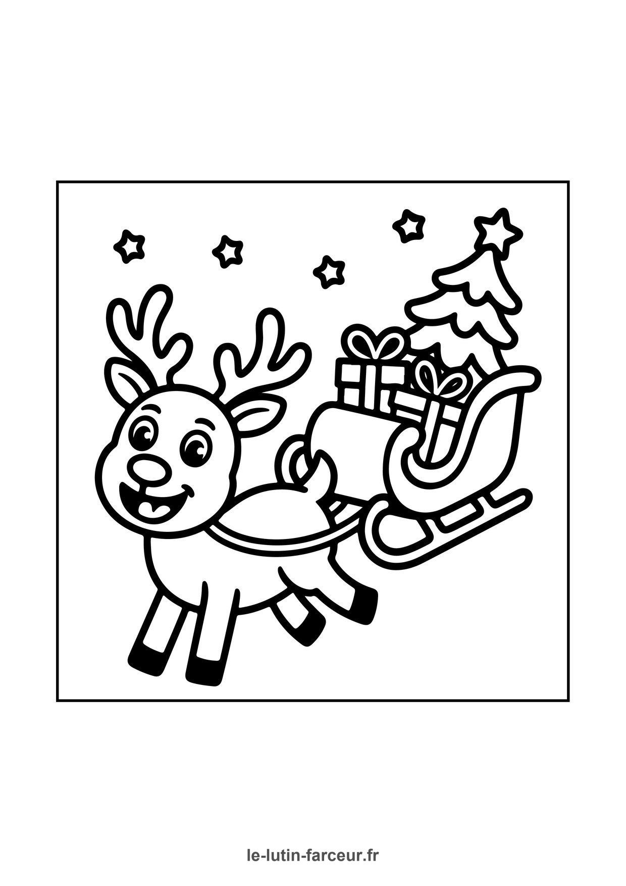 Coloriage renne tirant traineau cadeaux