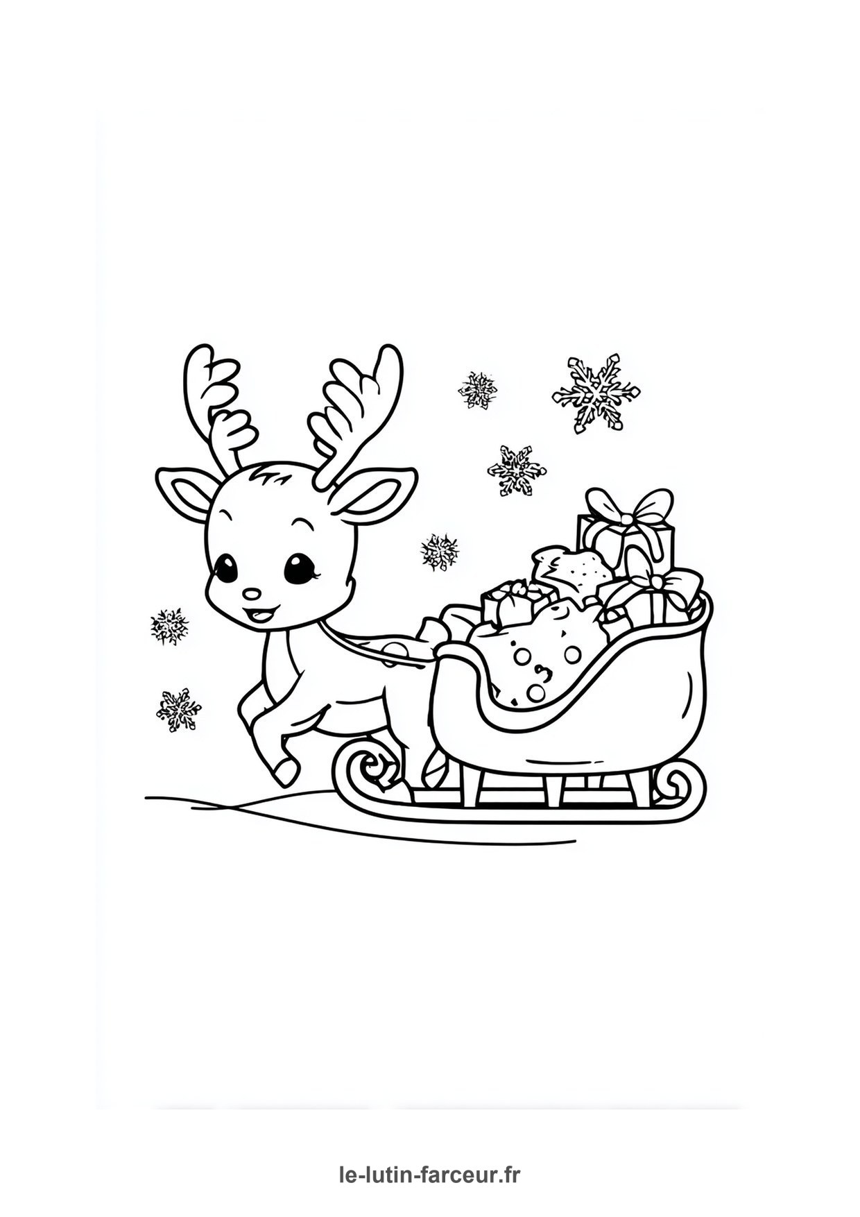 Coloriage renne tire traineau cadeaux