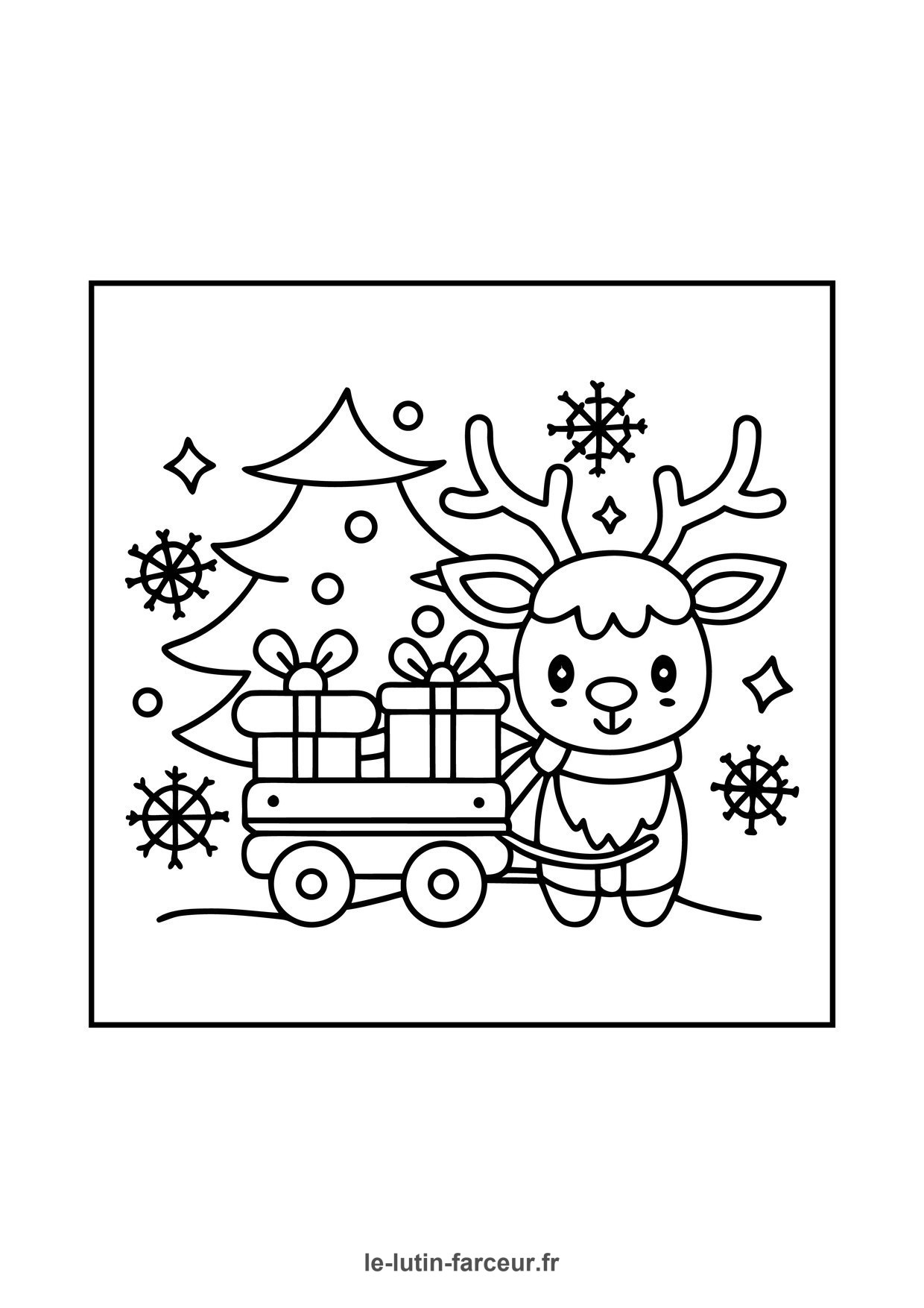 Coloriage renne train cadeaux