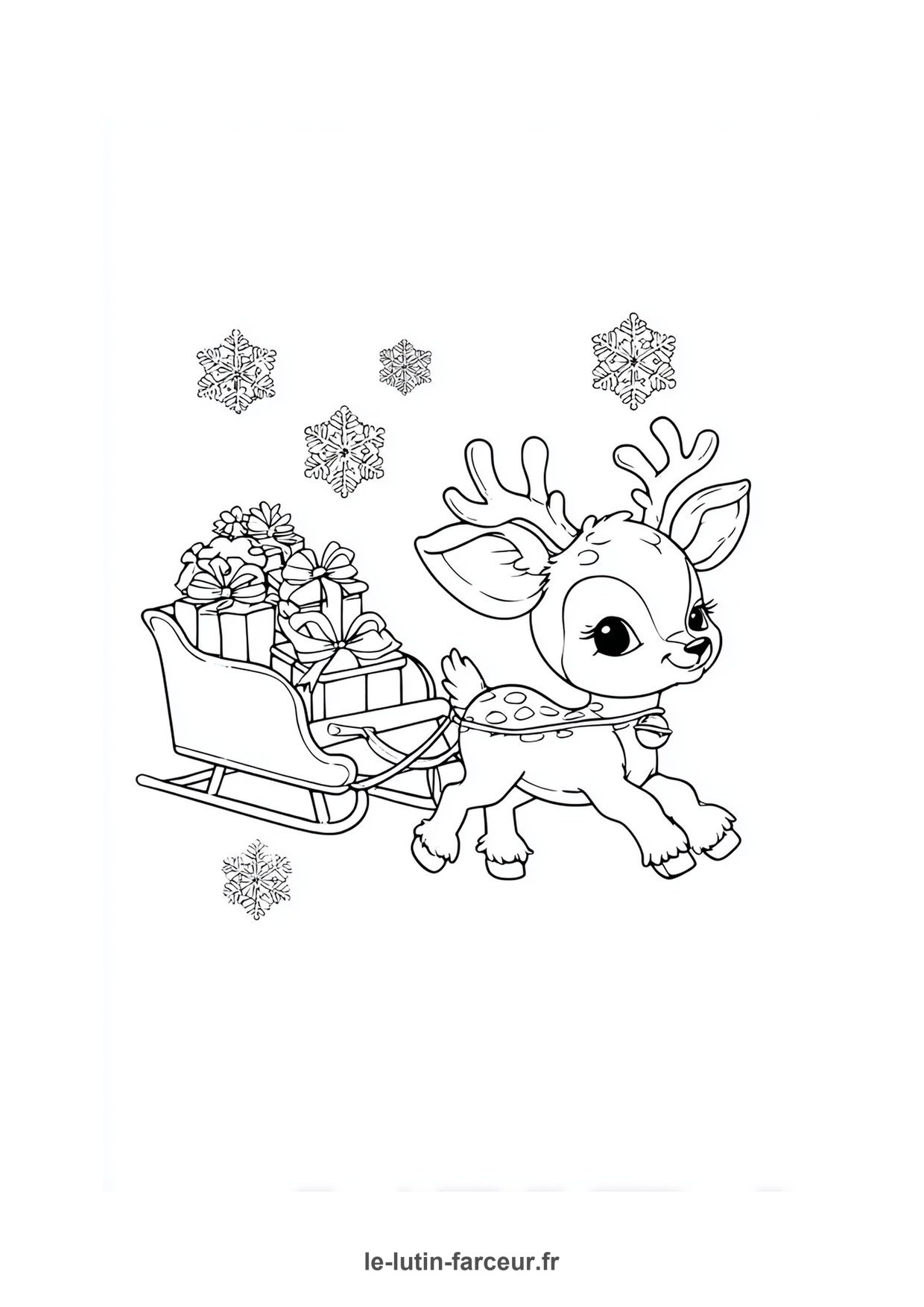 Coloriage renne traineau cadeaux