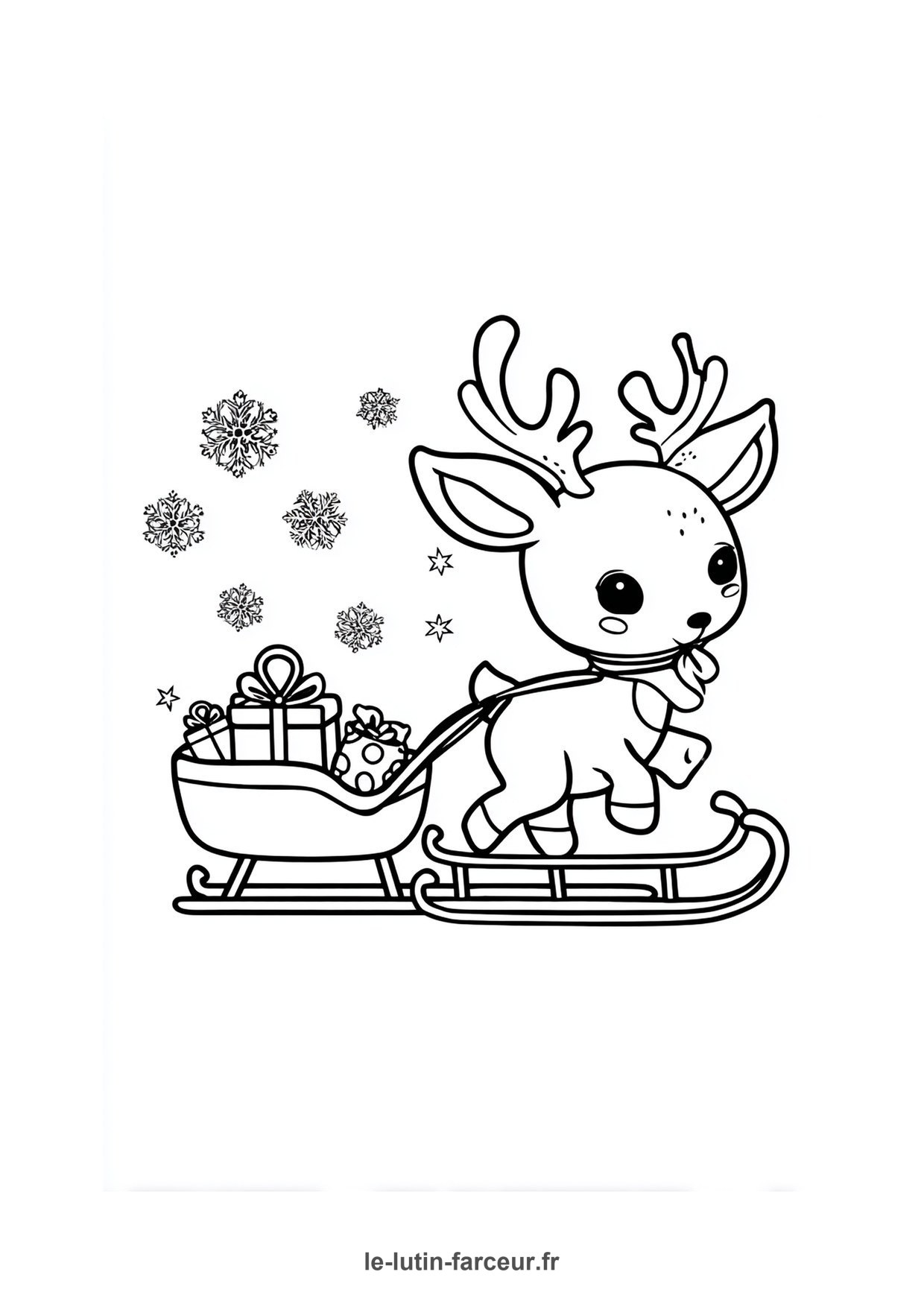 Coloriage renne traineau cadeaux 3