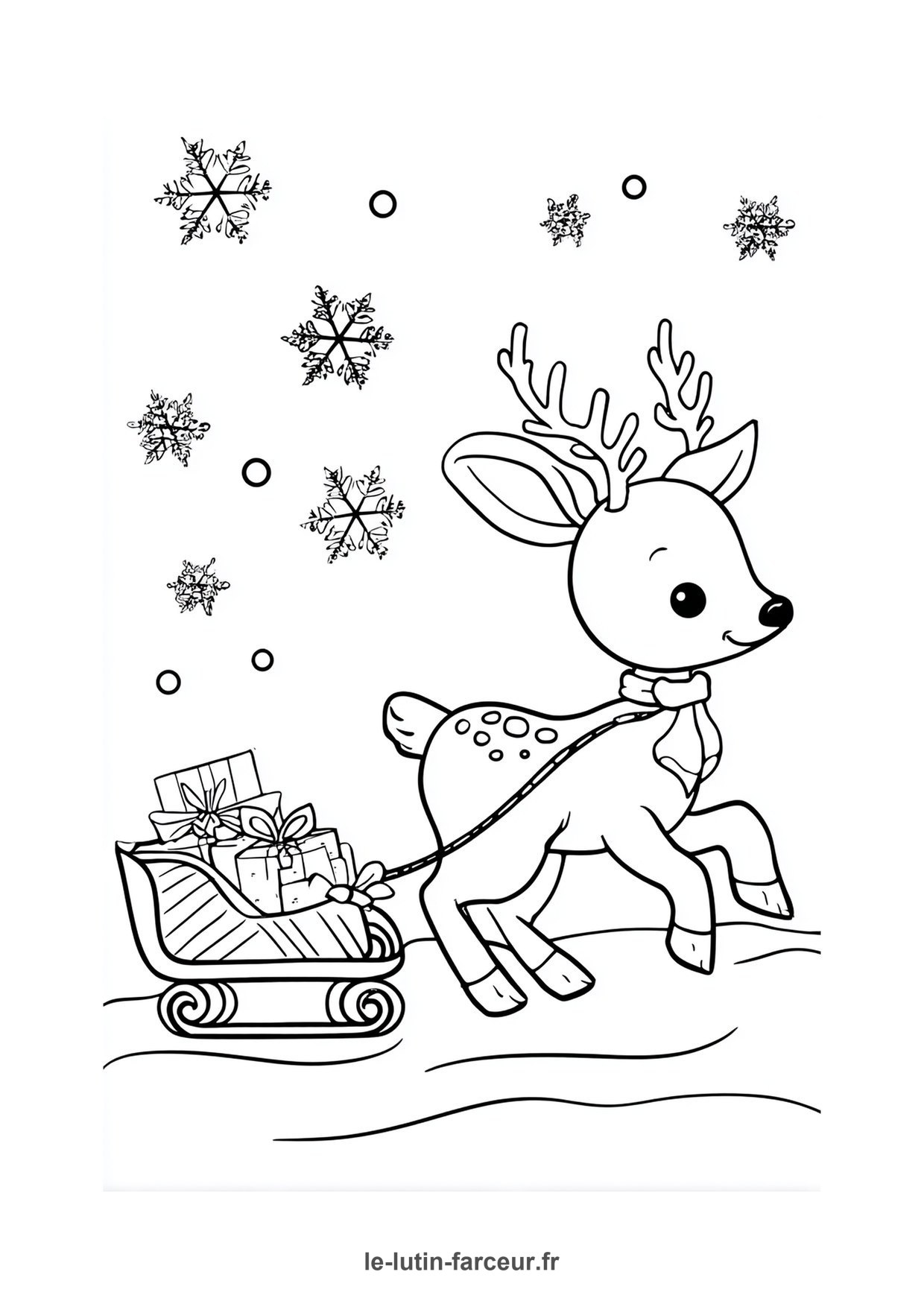 Coloriage renne traineau cadeaux 4