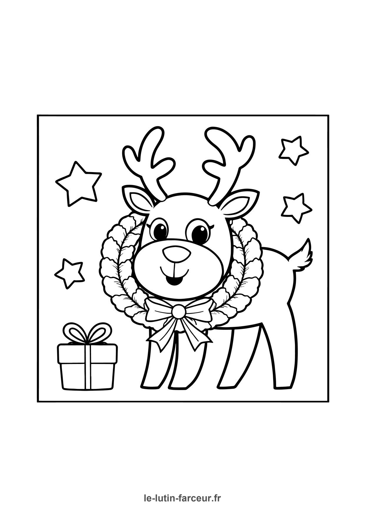 Coloriage tete renne cadeau